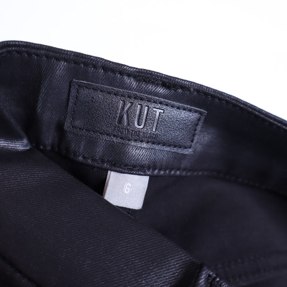 Kut from the Kloth Meg Jeans Black Coated Wide Leg High Rise Women's 6 - Picture 9 of 10